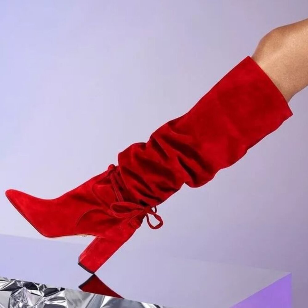 Aquazzura Red Suede Knee High Boots